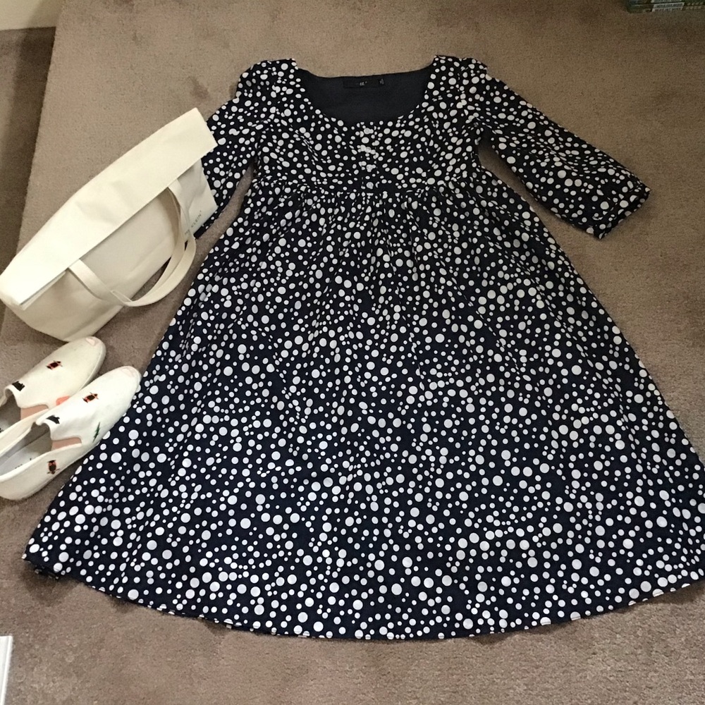 NWOT-polka dot high waist 3/4 sleeve babydoll dress(madewell similar)